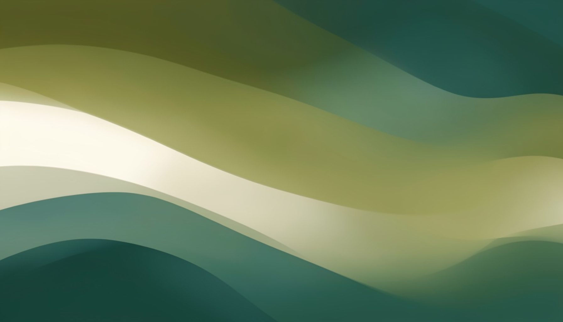 A horizontal abstract composition of layered olive, cream, and muted teal tones, evoking depth, reflection, and the intersection of ideas.