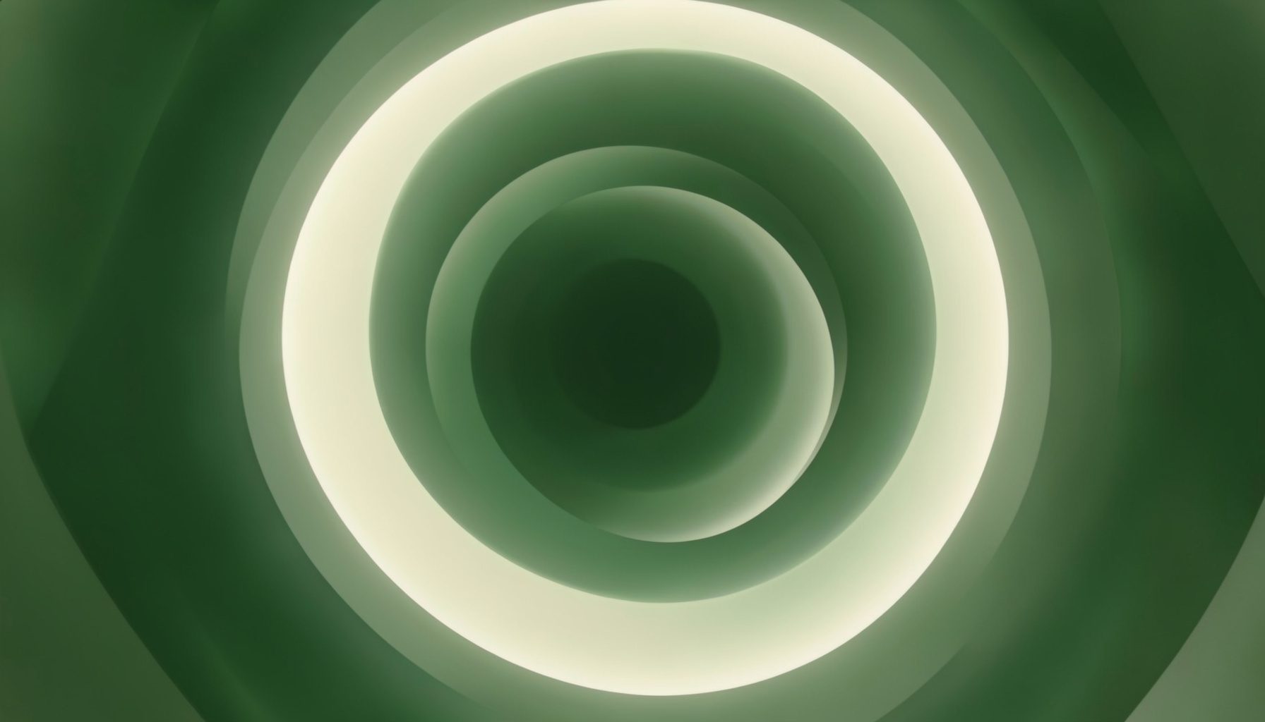 Abstract radial composition in earthy green and cream, with concentric soft-edged rings suggesting growth and expansion